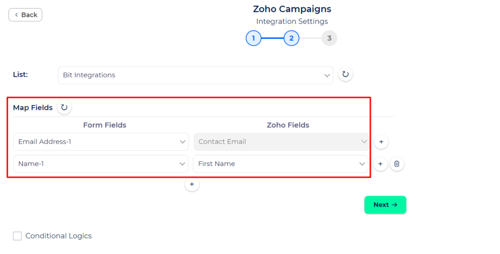 Zoho Campaigns Integration with Bit Integrations - Field Mapping