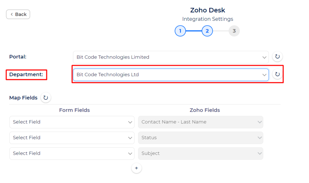 Zoho Desk Integration with Bit Integrations - Department