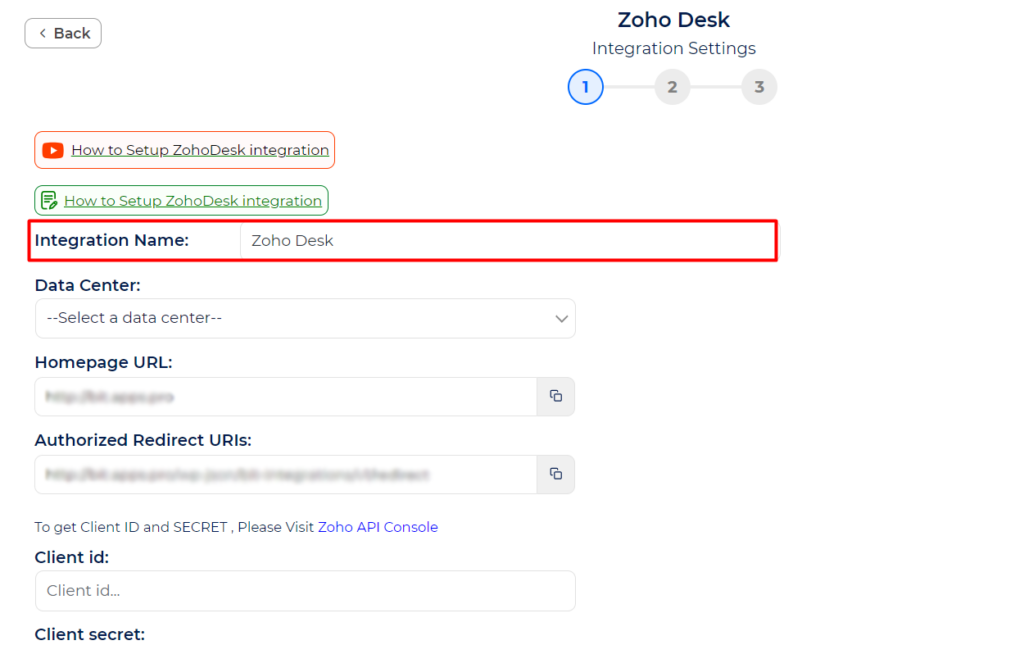 Zoho Desk Integration with Bit Integrations - Set Integration Name