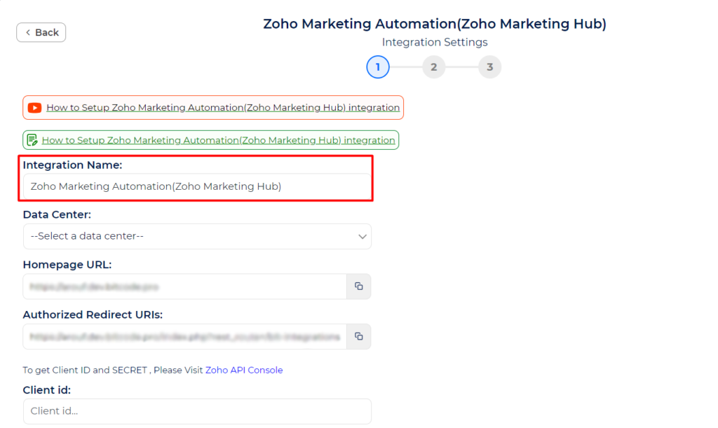 Zoho Marketing Automation Integration with Bit Integrations - Set Integration Name