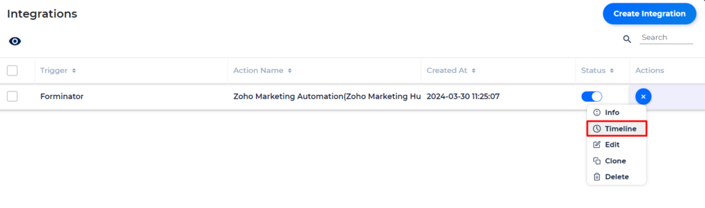 Zoho Marketing Automation Integration with Bit Integrations - TImeline