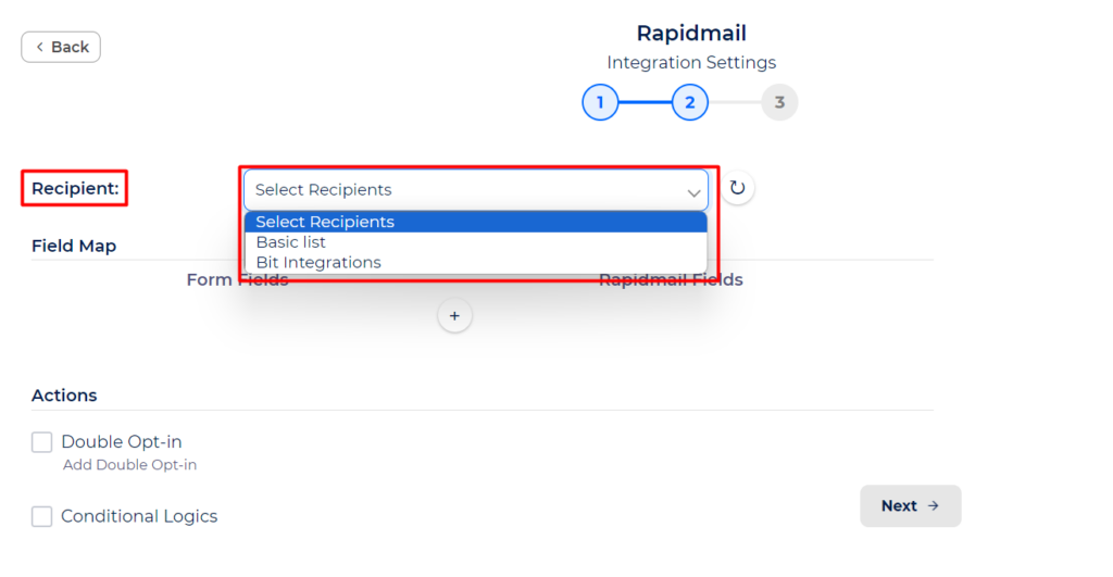 rapidmail Integration with Bit Integrations - Choose Recipient List