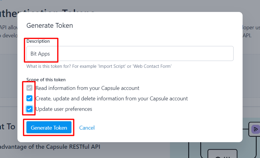 capsule CRM generate token