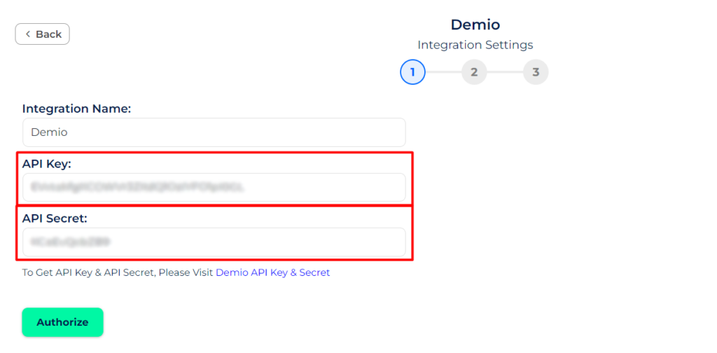 Demio API Key and API Secret Integrations