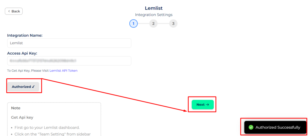Lemlist Integrations authorization successfully