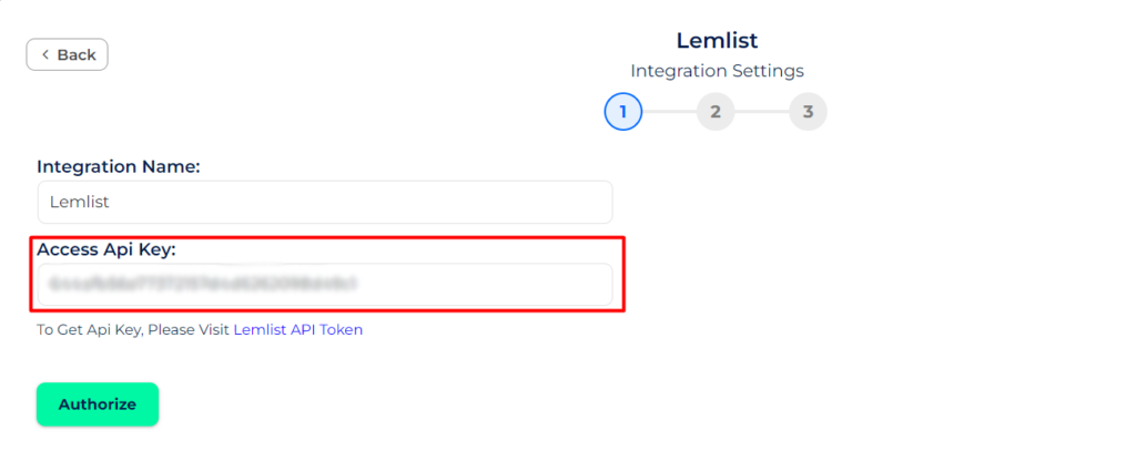 Lemlist Integrations generate API Key and paste in bit integrations page