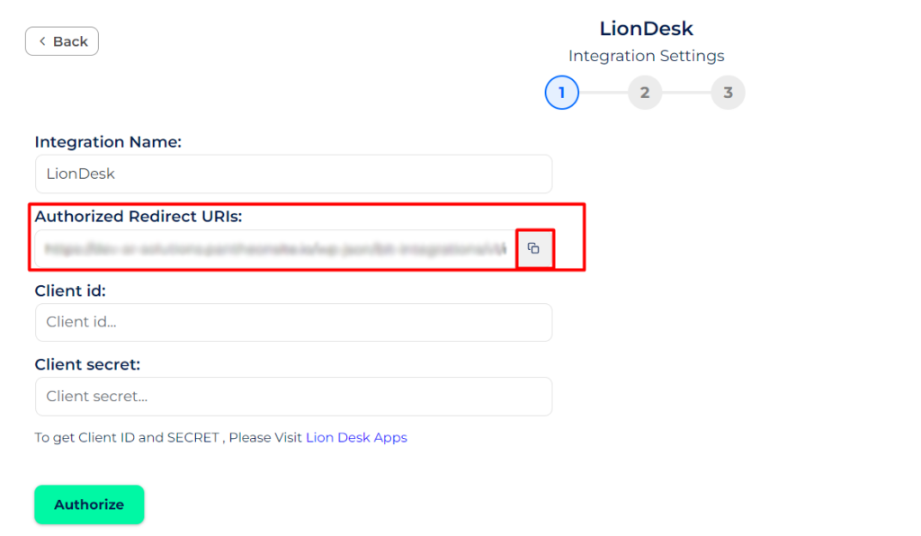 LionDesk Integrations Authorized Redirect URIs