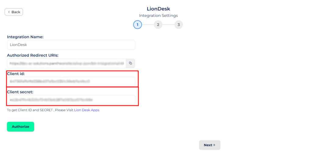 LionDesk Integrations Client id and Client secret