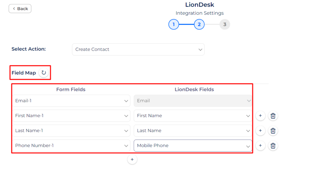 LionDesk Integrations field mapping