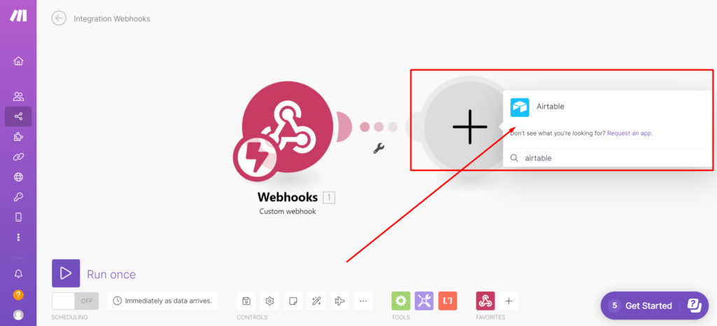 Make Integrations add module airtable and webhook