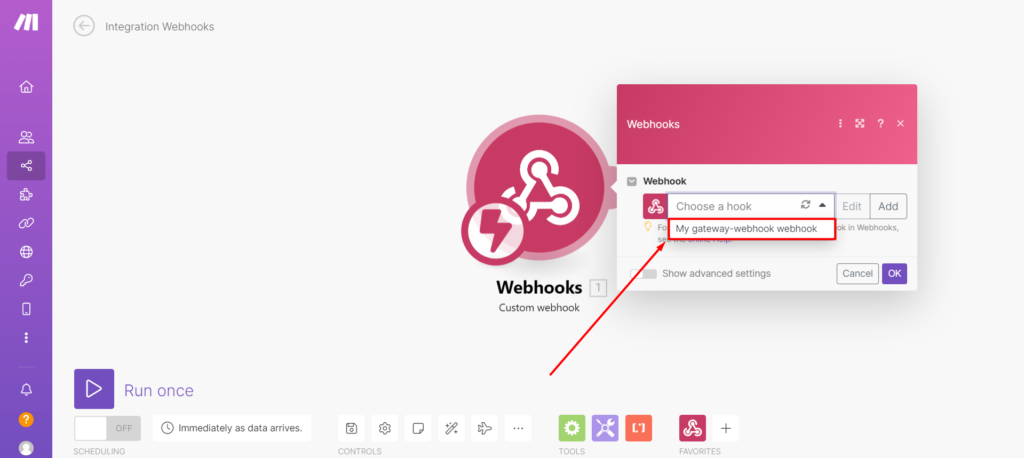 Make Integrations choose webhooks