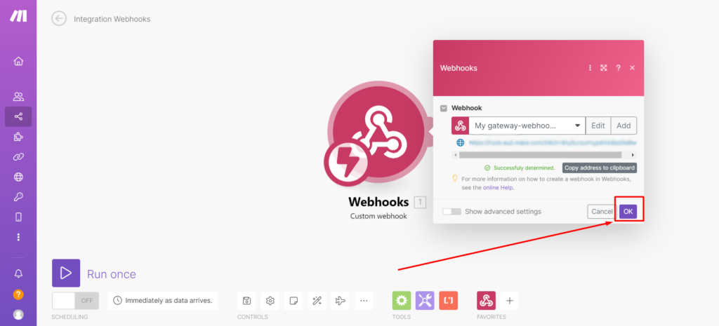 Make Integrations webhook received