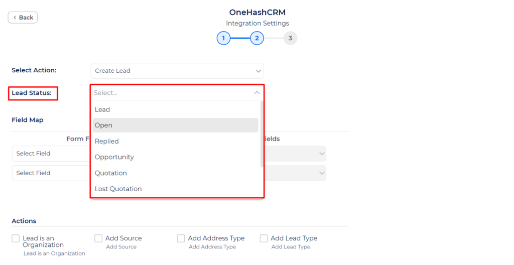 OneHash CRM Integrations Lead status