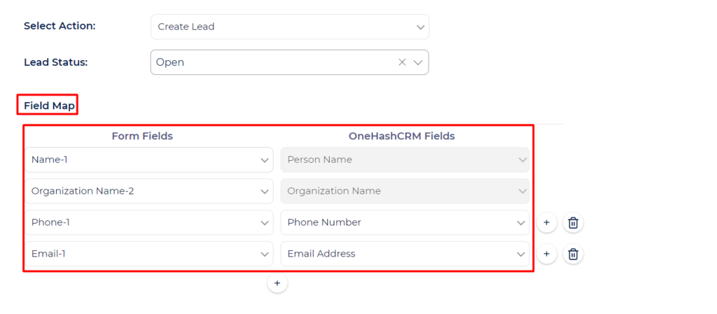 OneHash CRM Integrations field mapping