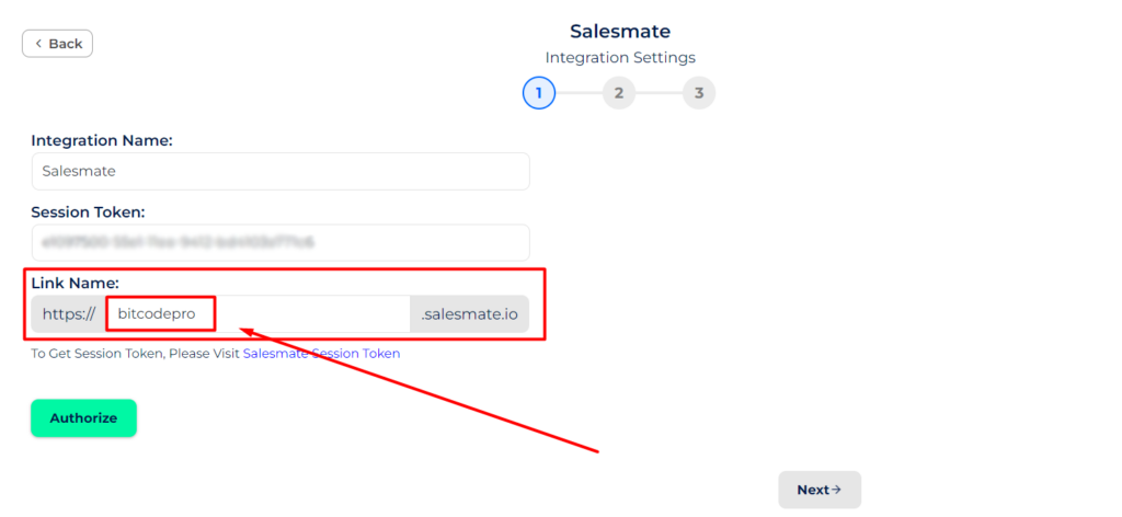 Salesmate Integrations Link Name in bit integrations