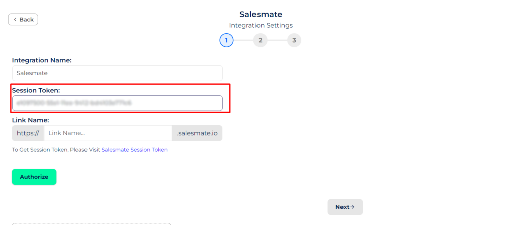 Salesmate Integrations Session Token paste in bit integrations