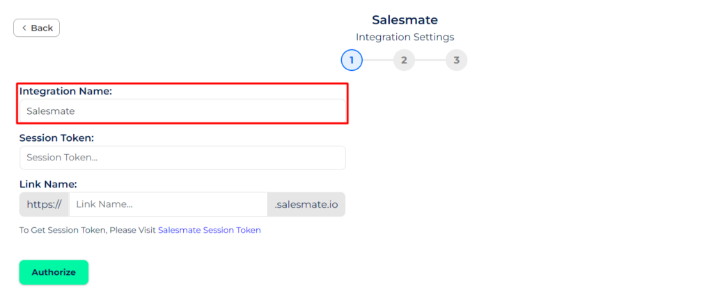 Salesmate Integrations set name