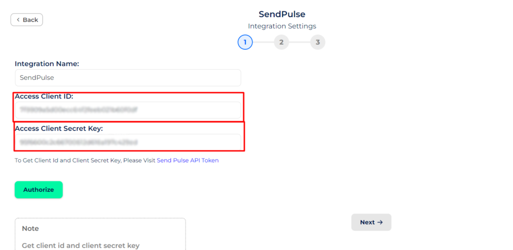 SendPulse Integrations copy ID and secret in Bit integrations