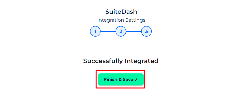 SuiteDash Integrations finish and save