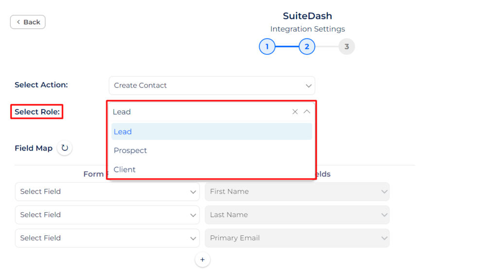 SuiteDash Integrations select role
