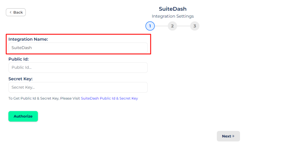 SuiteDash Integrations set name