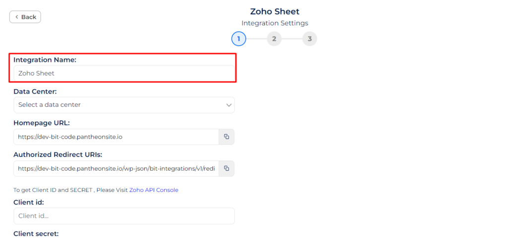 Zoho Sheet Integrations name