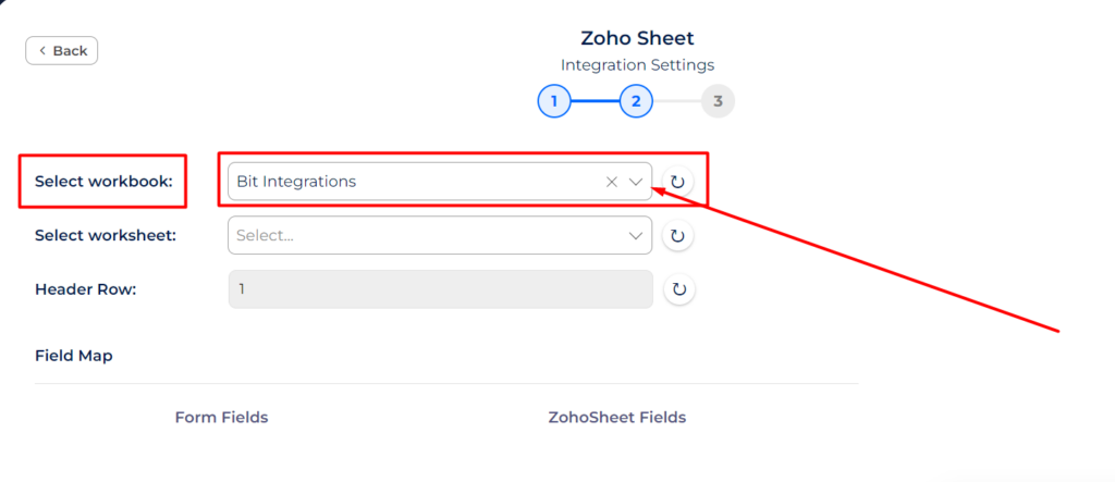 Zoho Sheet Integrations select workbook