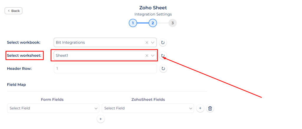 Zoho Sheet Integrations select worksheet