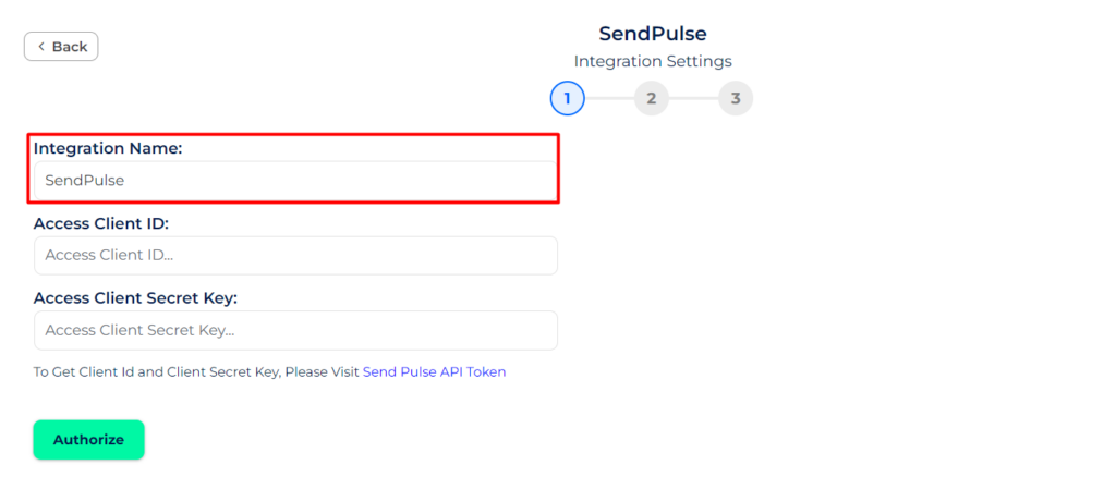 SendPulse Integrations set name