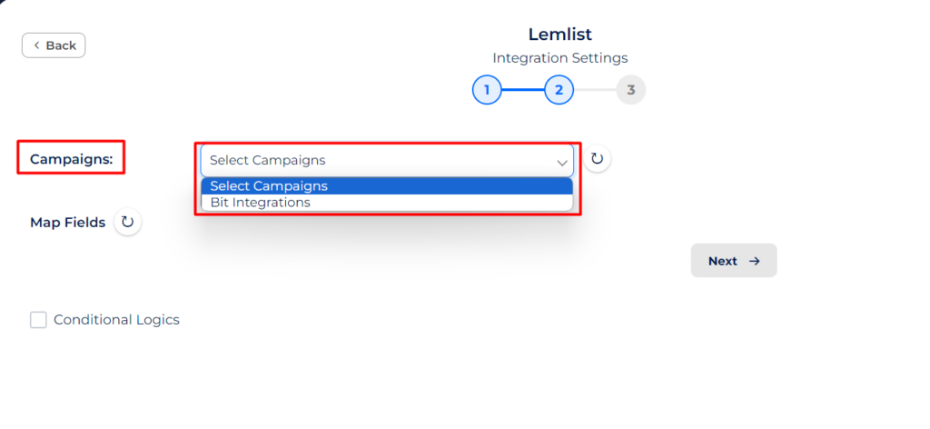 lemlist integrations select campaigns