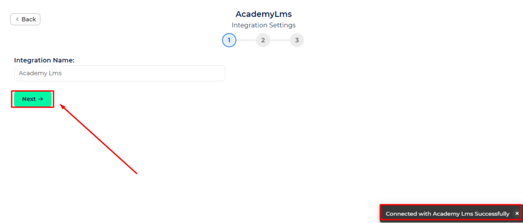 Academy LMS Integrations connection is successful