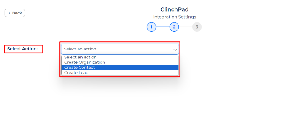 ClinchPad Integrations select an action