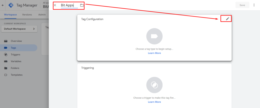 Google Analytics tag name and tag configuration
