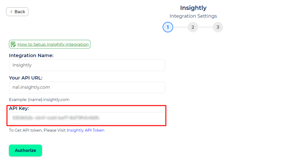 Insightly Integrations API Key in Bit Integrations page
