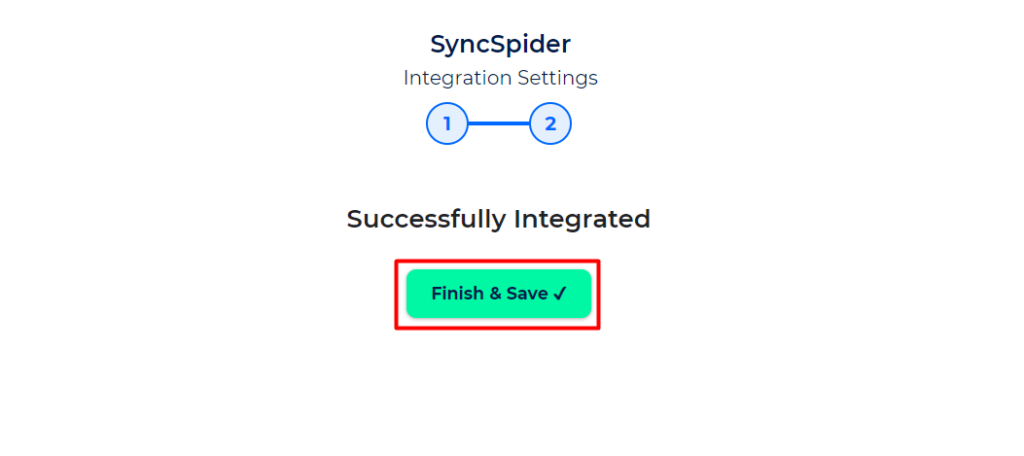 SyncSpider Integrations - Finish and Save