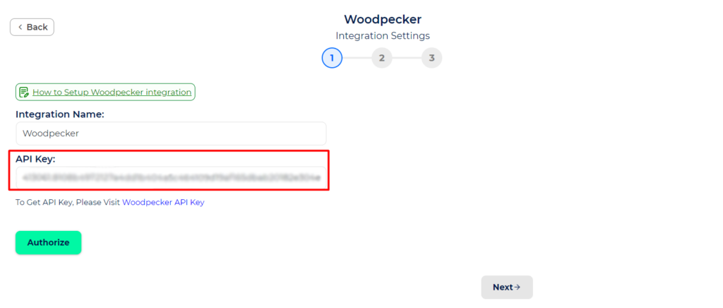 Woodpecker Integrations API Key in Bit Integration page