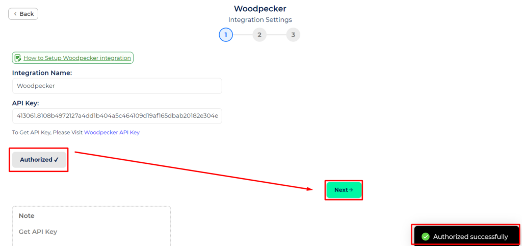 Woodpecker Integrations authorization is success