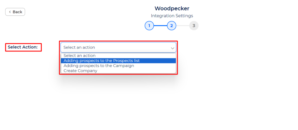 Woodpecker Integrations select an action