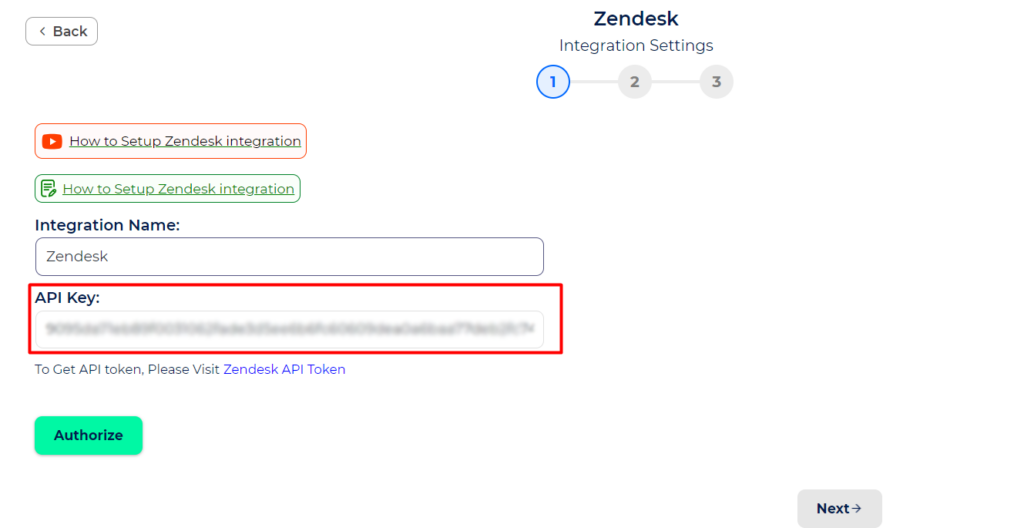 Zendesk Integrations API Key in Bit Integrations page
