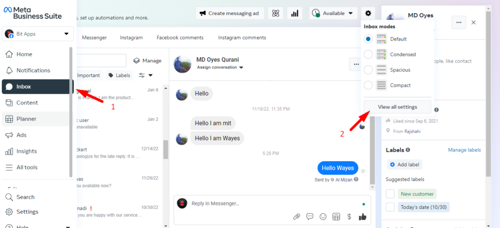 see all setting Messenger Live Chat