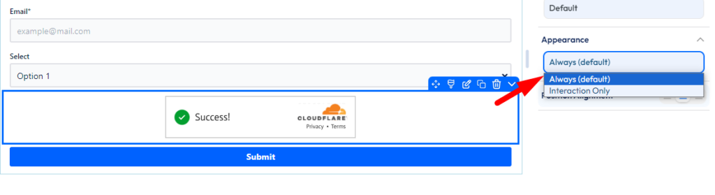 Cloudflare Turnstile Badge Appearance setting