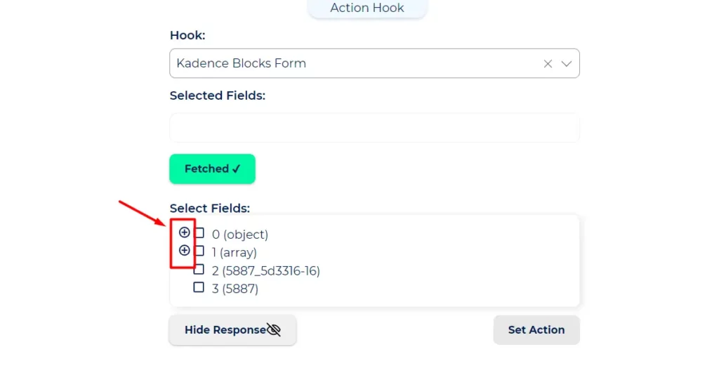 Action Hook Integrations - Click on the plus icon