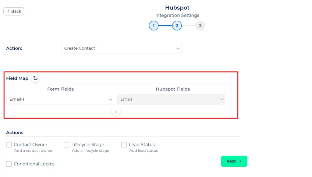HubSpot Integrations - Action - Contact Create - Field Mapping