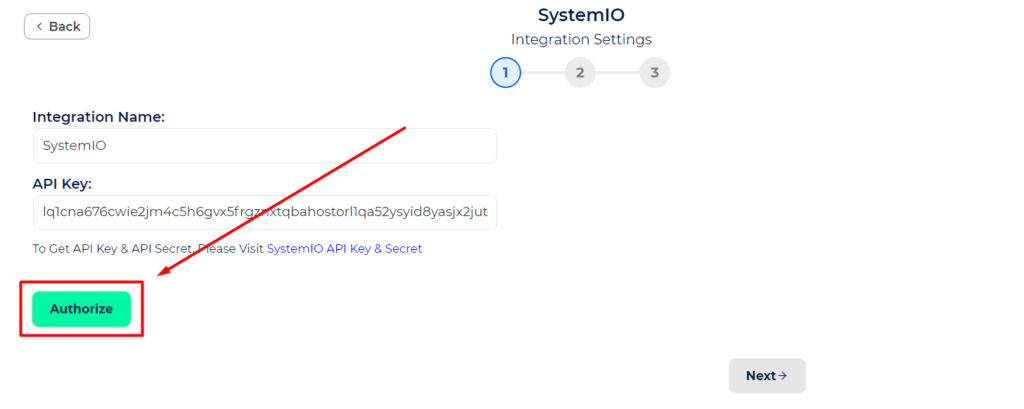Systeme.io Integrations  click on authorize