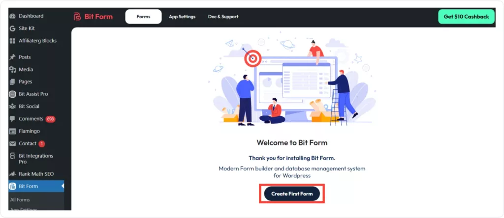 create your first contact form in wordpress site 