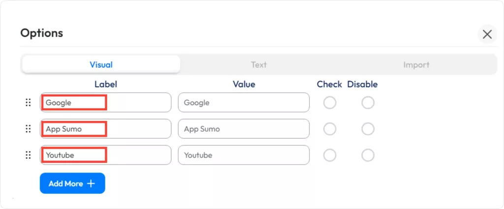 set multiple options in radio button using bit form