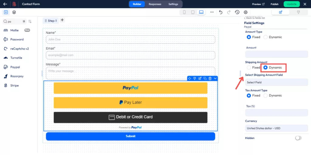 You can set amount type like Fixed or dynamic using Bit Form