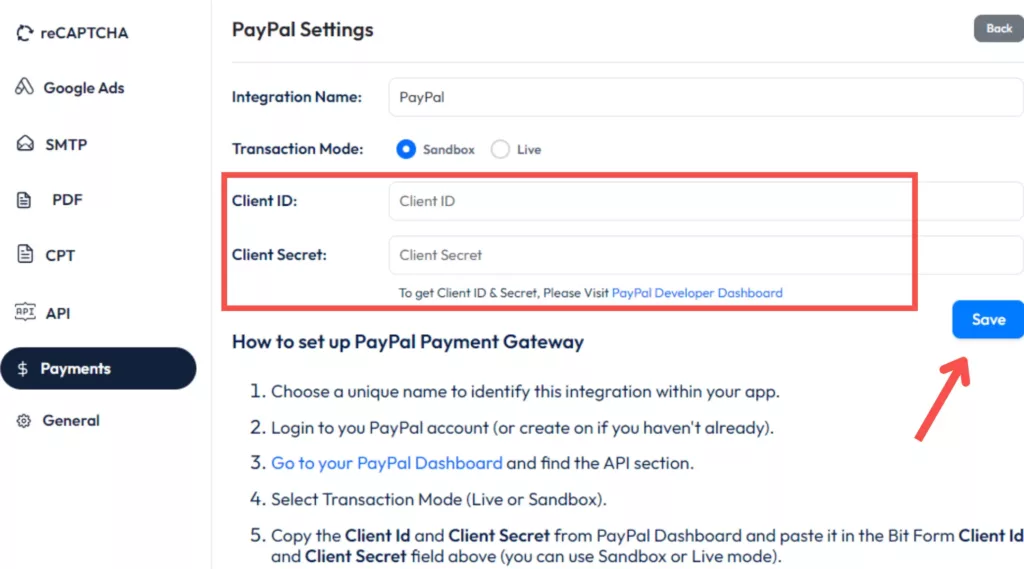 Get Client Id and  secret from PayPal developer account