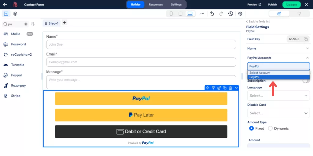 Add PayPal configuration in Bit Form