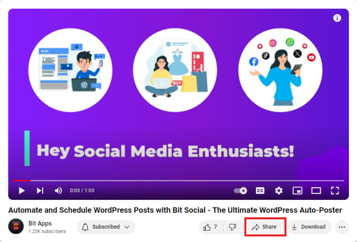 click on the share button